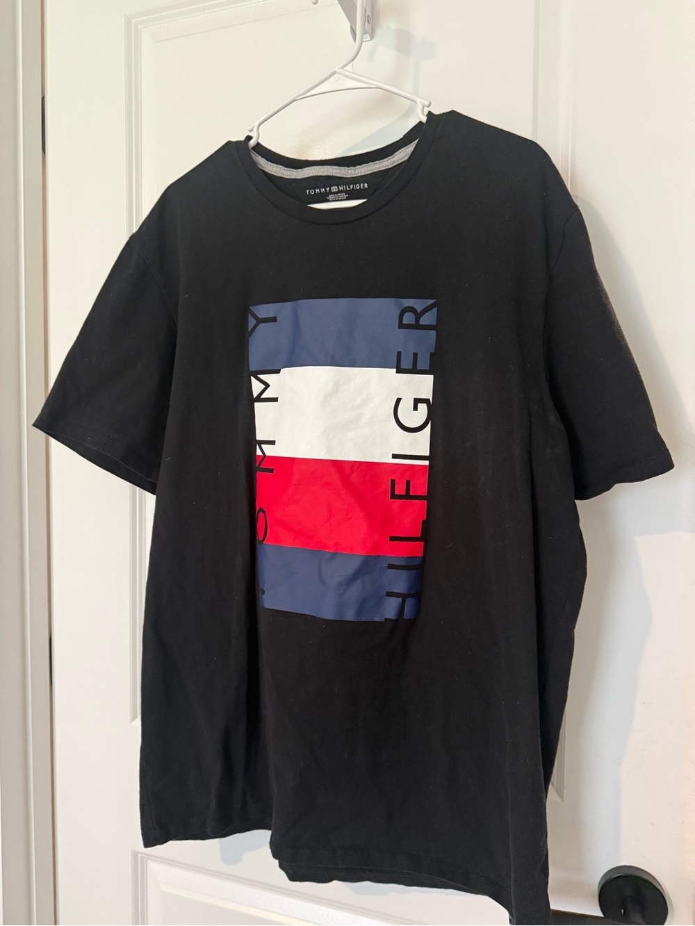 Tommy Hilfiger Black Short Sleeve Tee with Blue, White & Red Logo